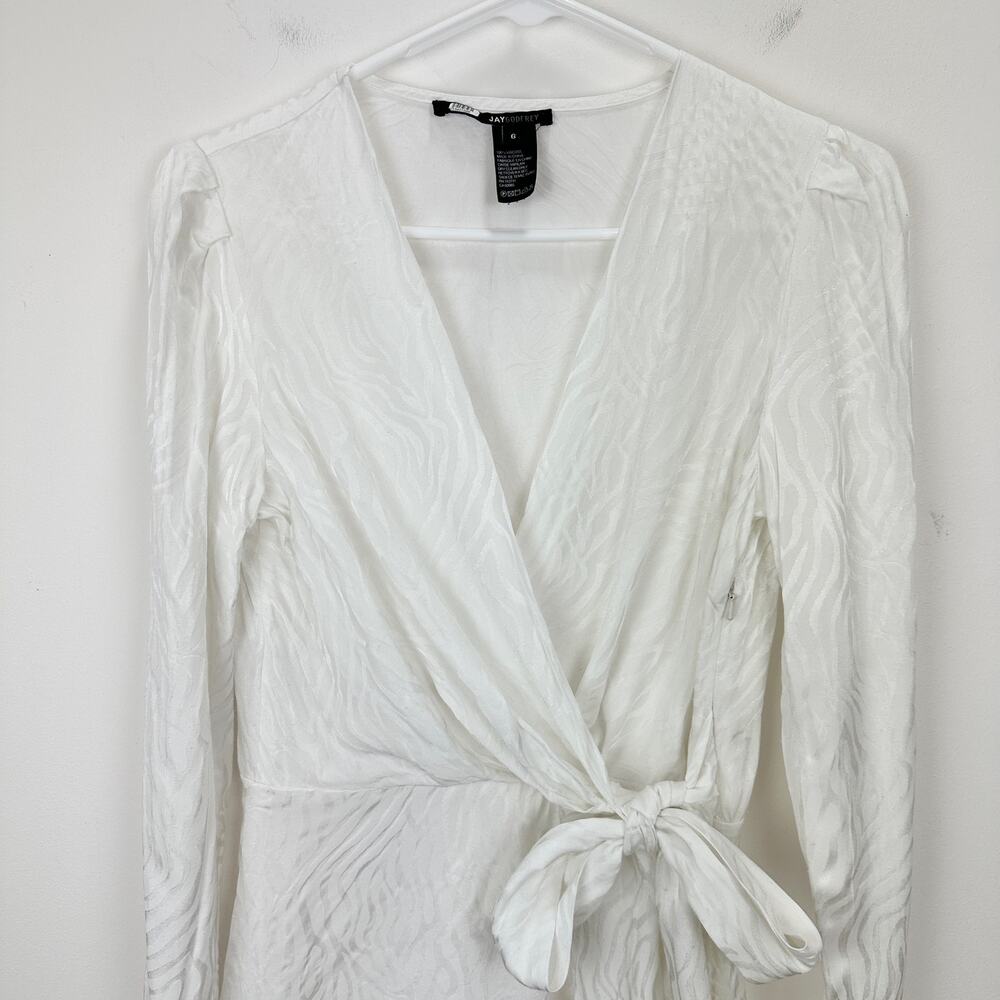 Jay Godfrey Hannah Wrap Top Viscose Blouse Long Sleeve Tie Waist Jacquard US 6 - Picture 4 of 10